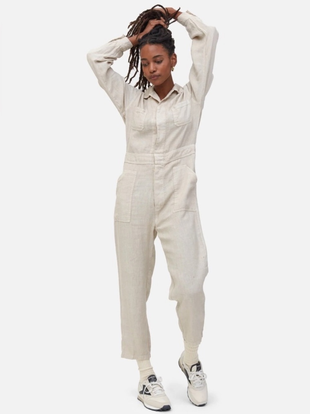 MATE the Label Cream Linen Utility Jumpsuit